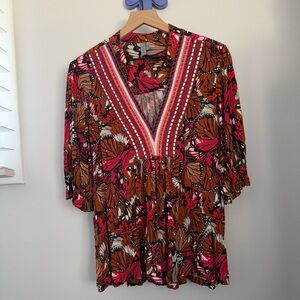 Anthropologie Large Stephanie Butterfly Top Peasant Boho Deep V Neck Babydoll